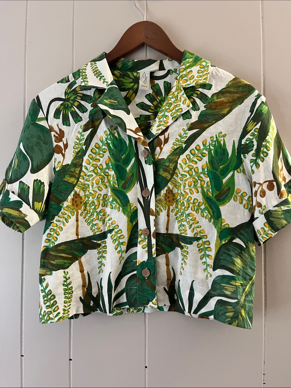 Tropical Leaf Button-Front Camp Shirt - Green & White - Picture 2 of 16